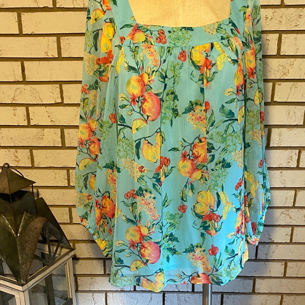 LC Lauren Conrad Floral Blouse - Blue and Orange